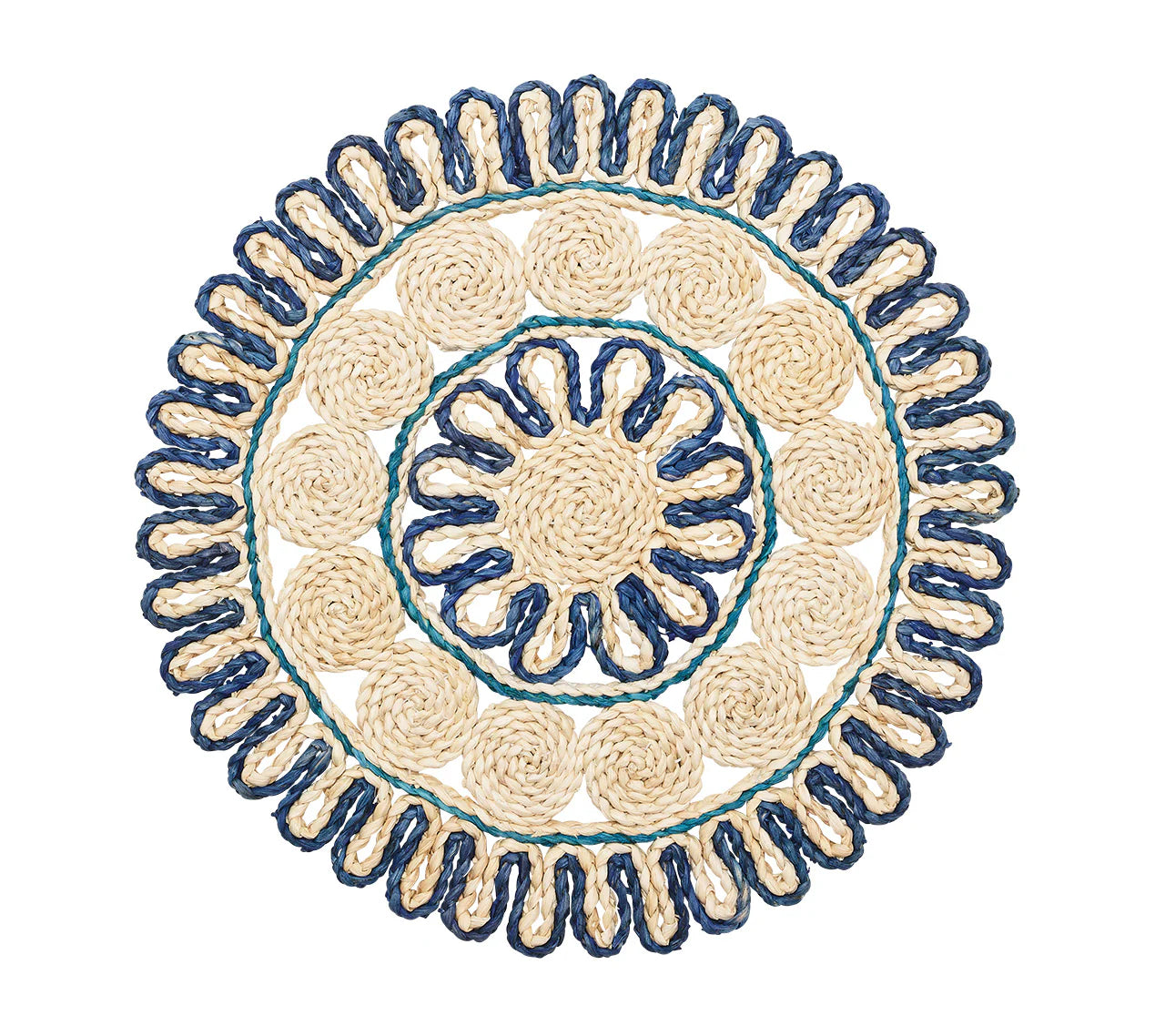 Casbah Placemats Set of 4 - Natural Woven Cotton & Blue Striped Table Mats for Dining - Perfect for Everyday Meals, Dinner Parties, and Home Decor