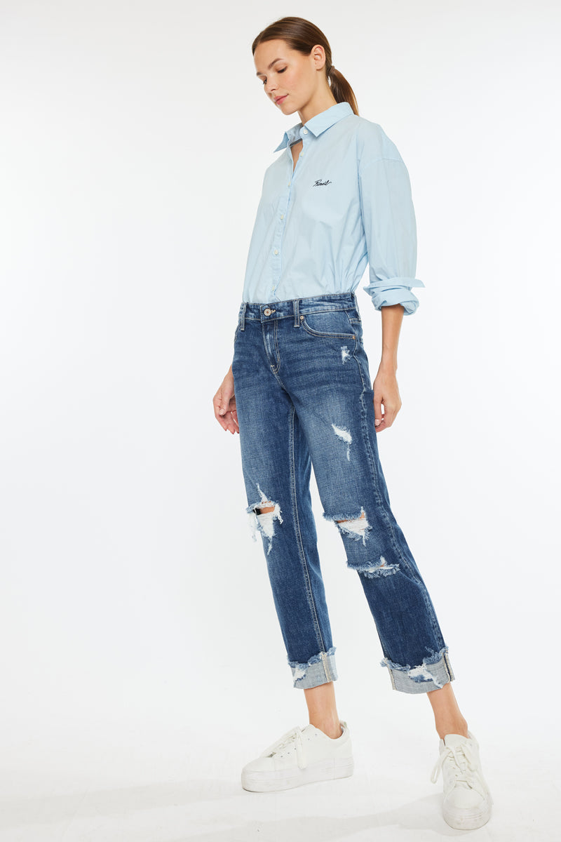 Russell Mid Rise Boyfriend Jeans for Women - Comfortable Stretch Denim Pants with Relaxed Fit - Perfect for Casual Wear, Weekend Outings & Everyday Style