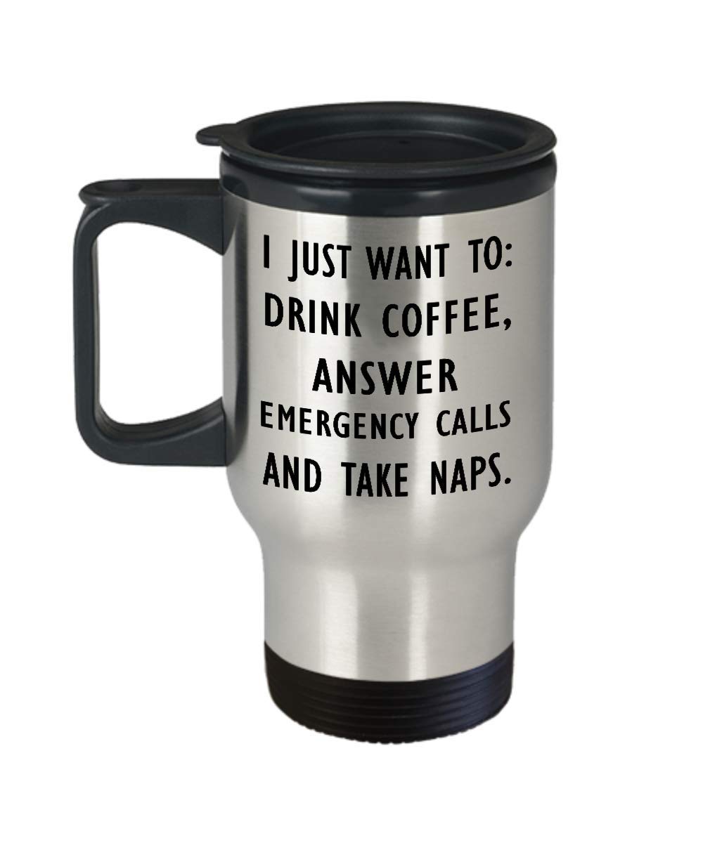 Funny 911 Operator Gifts - Emergency Call Answering & Nap Taking Coffee Tumbler - Insulated Travel Mug for Men & Women - Perfect Dispatch Line Appreciation Gift (Yellow, Thin RTO Design) - Great for Office Use, Shift Work & First Responder Thank You Presents