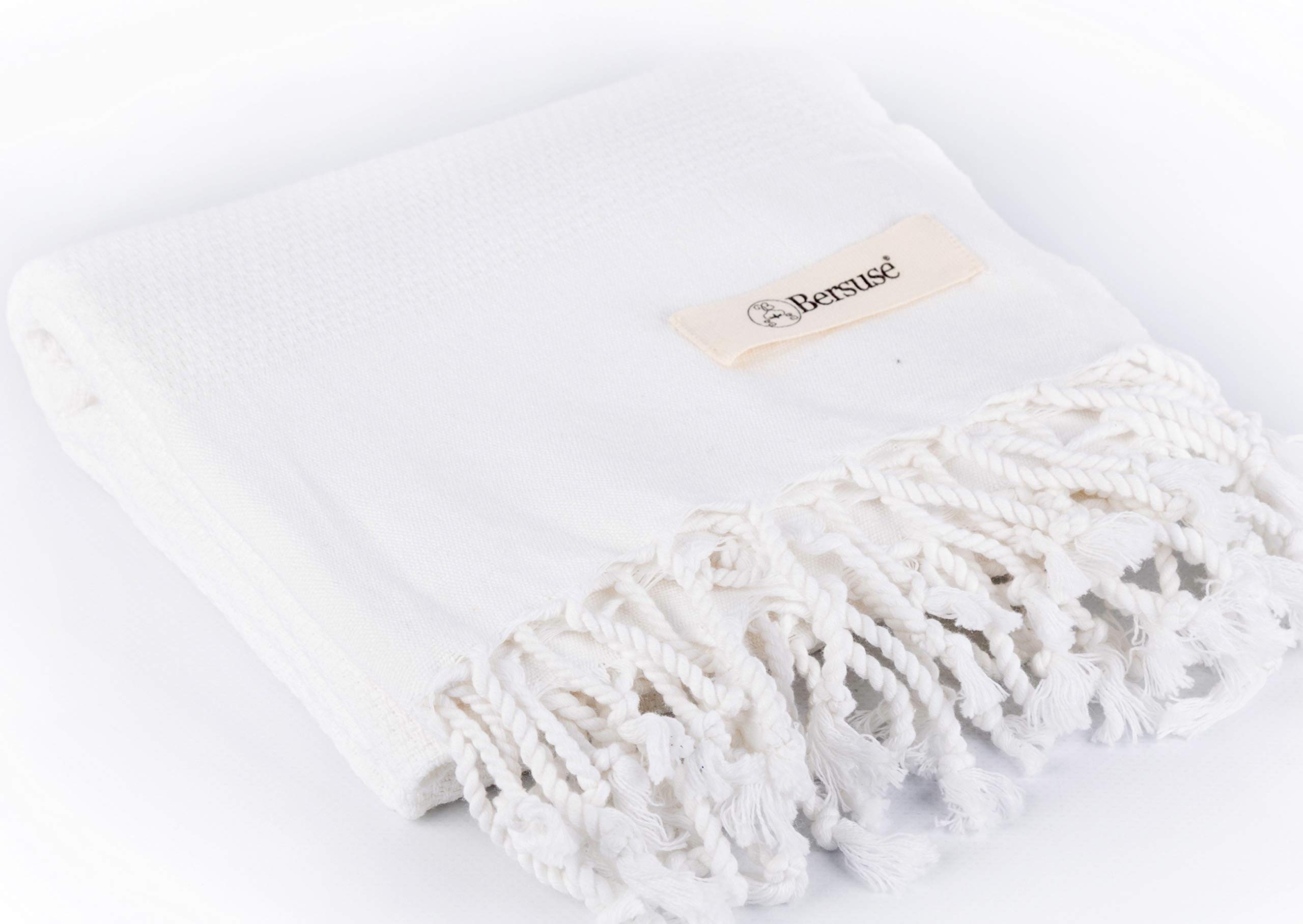Bersuse 100% Cotton Premium Turkish Towel - Soft, Absorbent, Quick-Dry Peshtemal for Bath, Beach, Spa & Travel - 37x70 Inches, White (Set of 6) | Luxury Towels for Pool, Yoga, Gym & Vacation