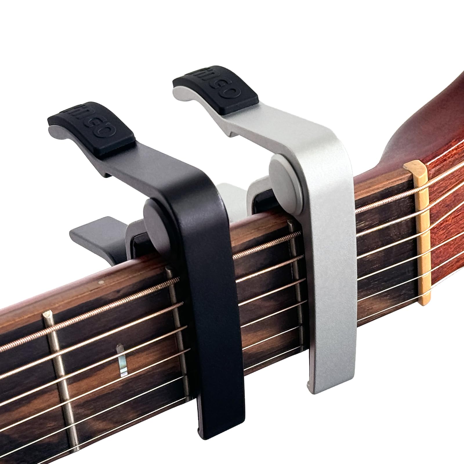 WINGO 6 String Guitar Capo - Single Handed Clamp for Acoustic & Electric Guitars (2 Pack - Black & Silver) | Perfect for Live Performances, Studio Recording & Practice Sessions