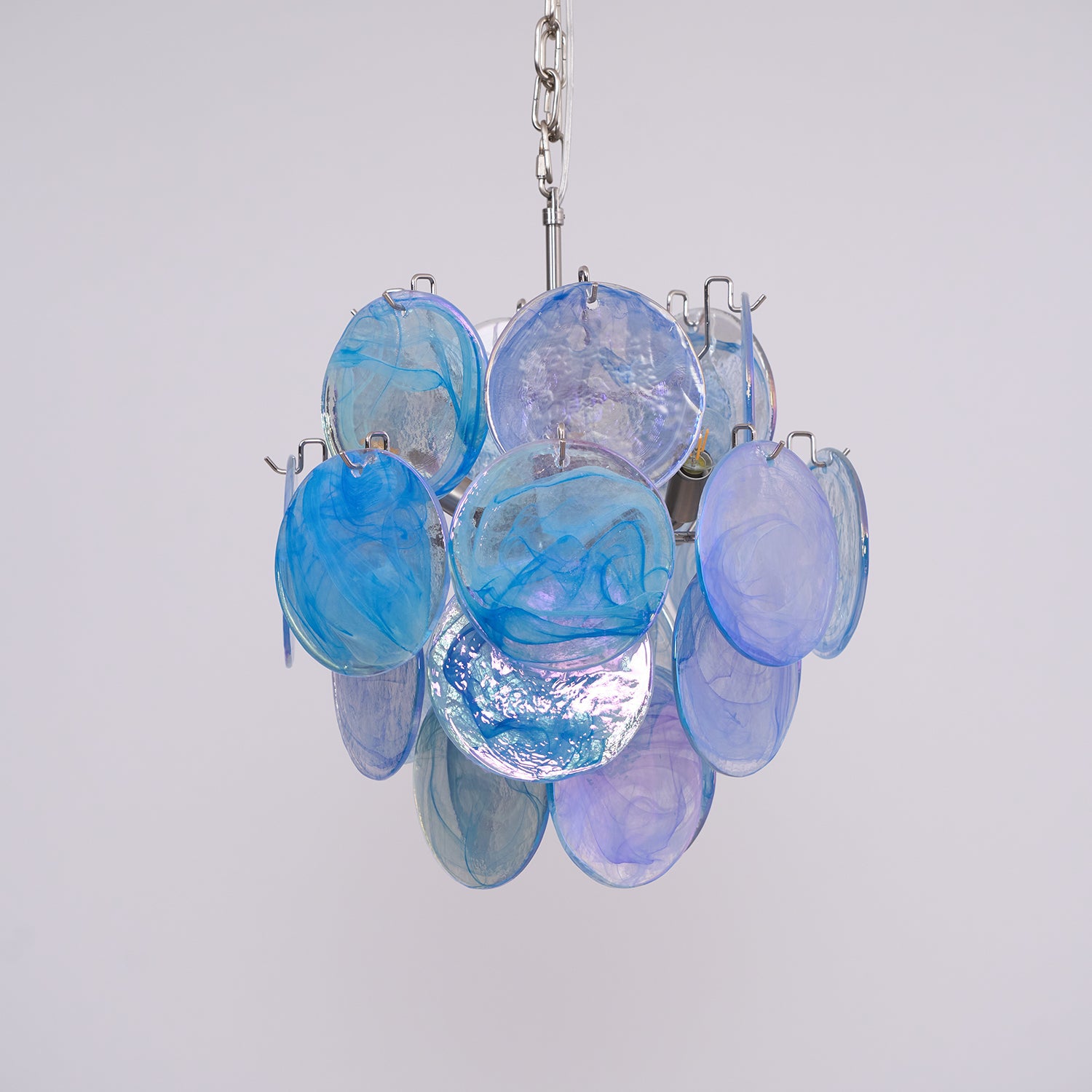 Blue Murano Glass Disc Chandelier - Elegant Venetian Style Ceiling Light Fixture for Dining Room, Living Room & Bedroom Decor