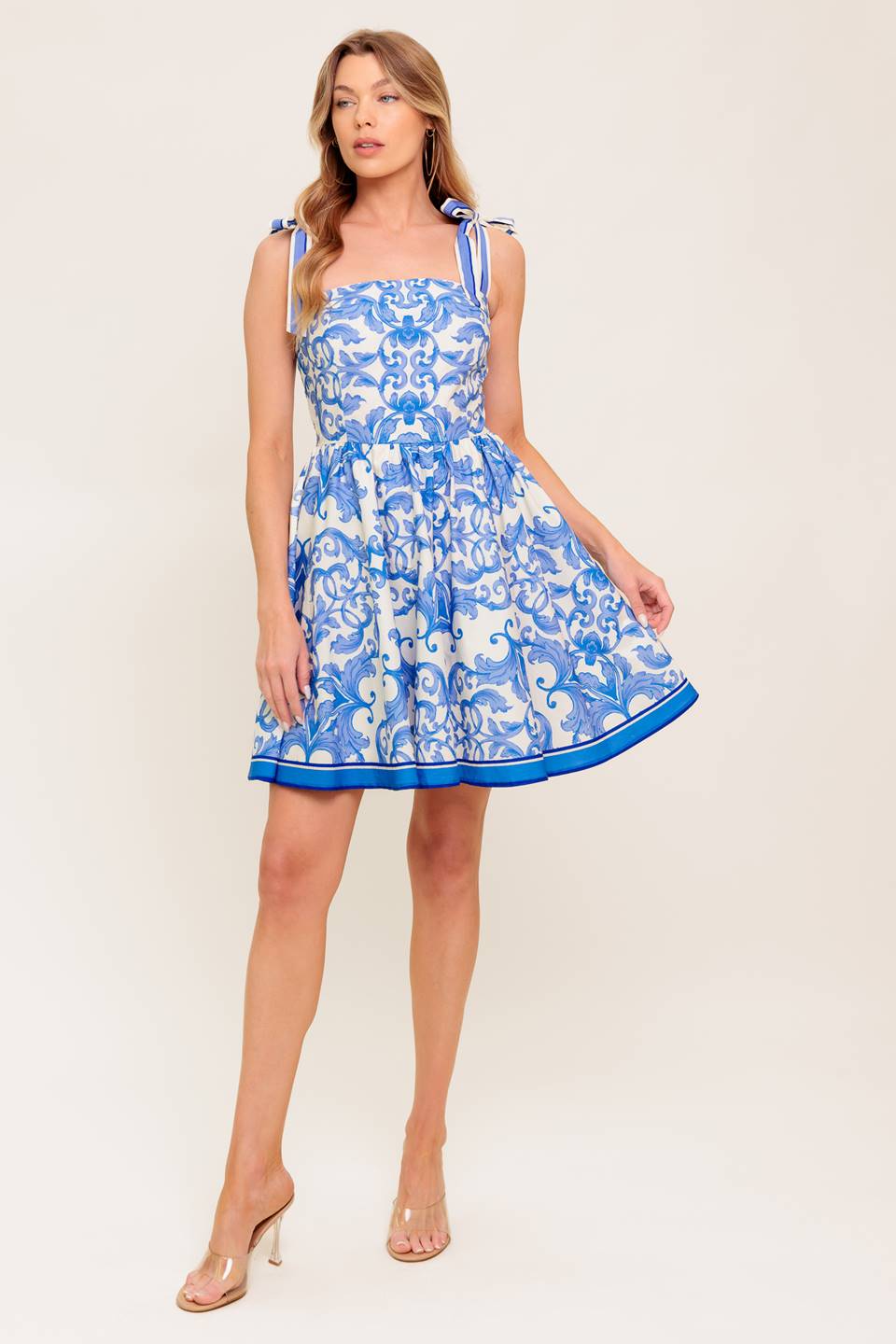 DAYS IN FLORENCE Blue Mini Dress - Women's Summer Casual Flowy Short Sleeve Dress for Beach Vacation, Date Night & Outdoor Parties