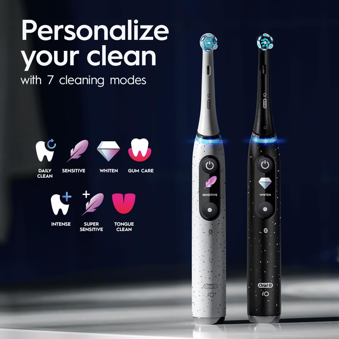Oral-B iO Series 10 Rechargeable Electric Toothbrush with Pressure Sensor, 2-Minute Timer & 7 Cleaning Modes - Includes 4 Brush Heads & Travel Case - Perfect for Travel, Home & Sensitive Teeth Care (White)