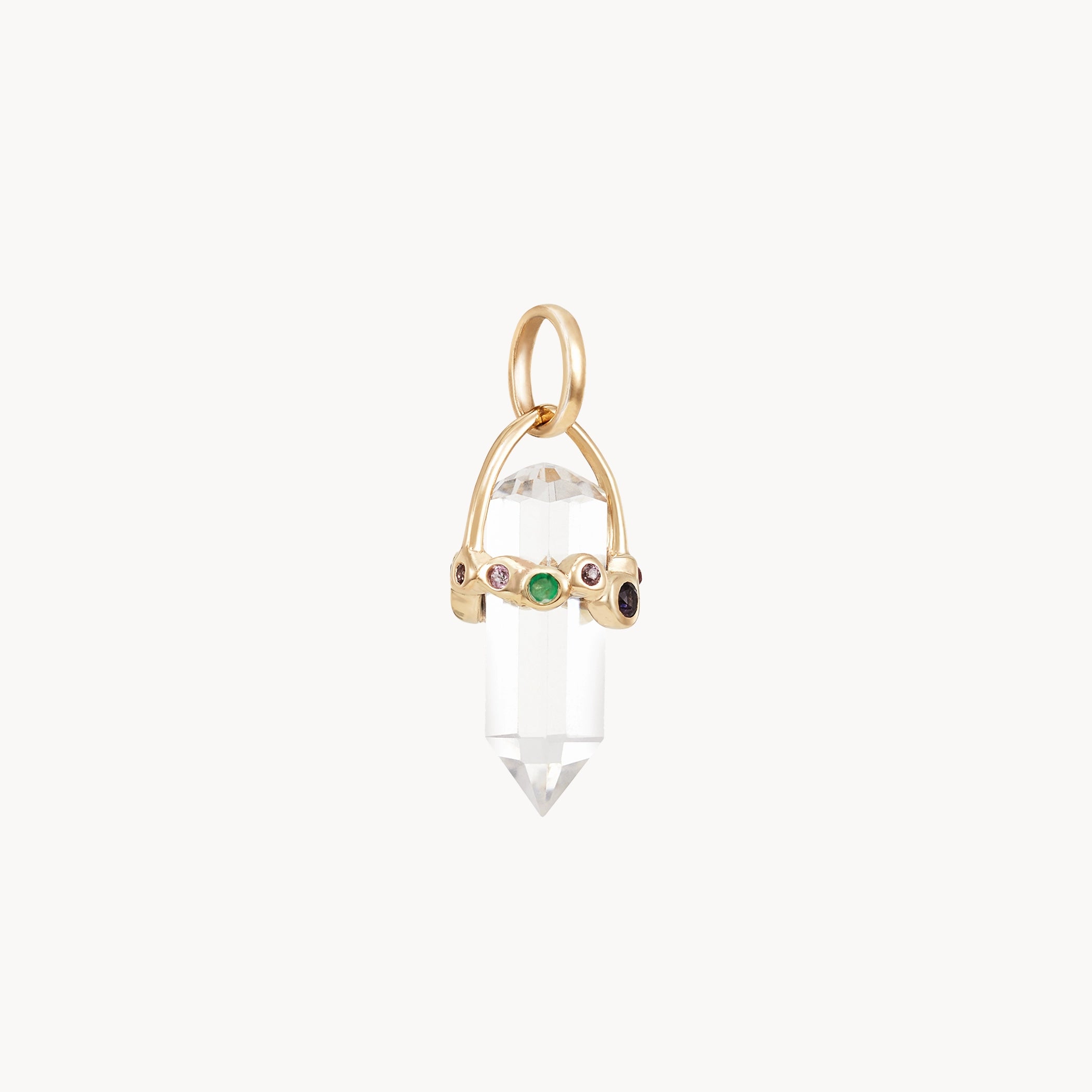 10K Yellow Gold Vibrant Journey Quartz Amulet with Sapphires - Elegant Clear Quartz & Sapphire Pendant for Spiritual Healing, Meditation & Positive Energy Jewelry Gift
