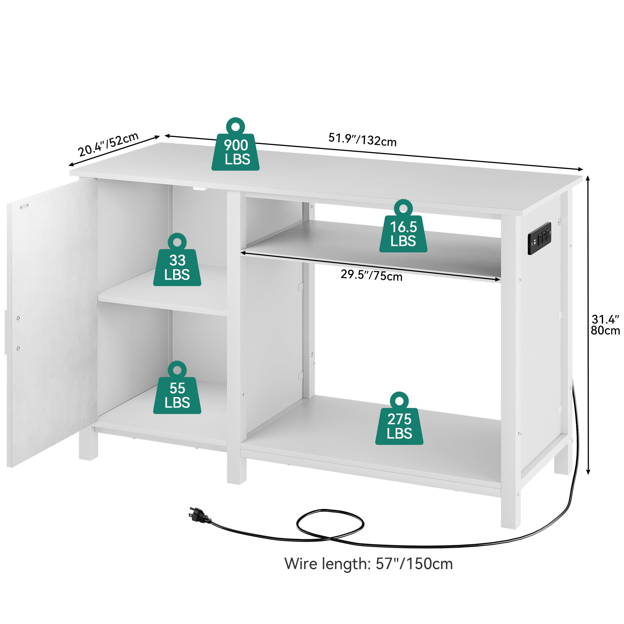 YITAHOME 55-75 Gallon Aquarium Stand with Power Outlets & RGB Lighting - Heavy Duty 900LBS Capacity Fish Tank Cabinet for Turtle Tanks, Reptile Terrariums - Perfect for Living Room, Bedroom or Office Decor (White)