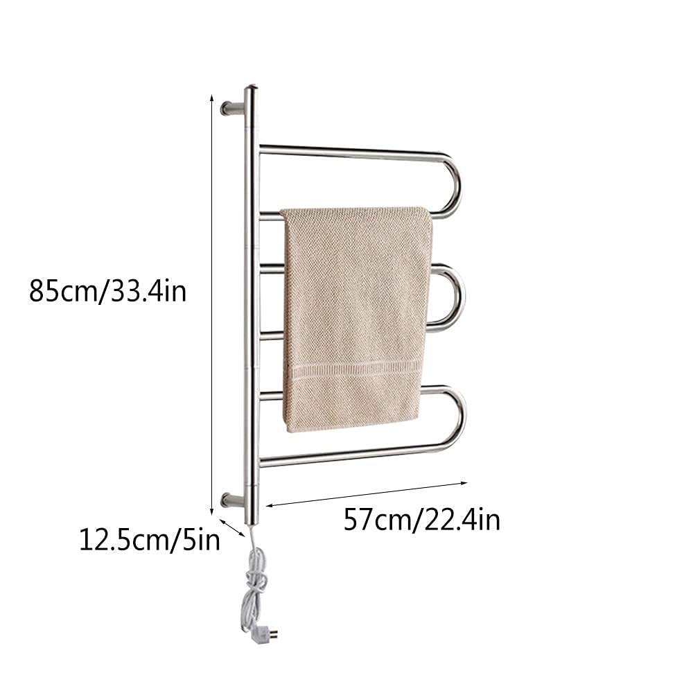 APUM 80W Wall Mounted Electric Towel Warmer with Timer - 304 Stainless Steel Heated Towel Rack for Bathroom (3 Bars, Silver, Plug-in) - Perfect for Spa, Luxury Bathrooms & Cold Winter Mornings