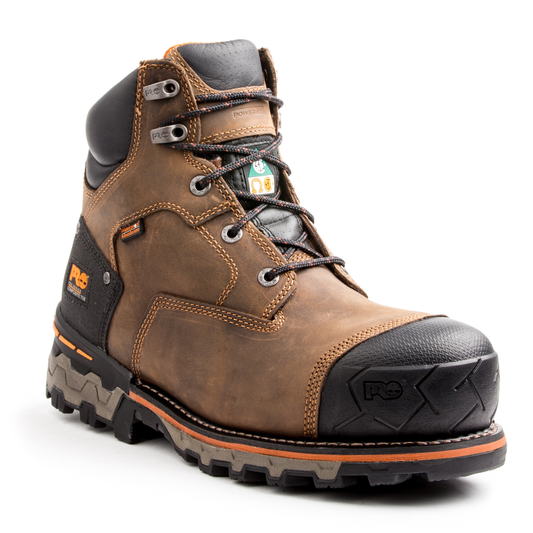 Timberland Pro Boondock Men's 6 Inch Waterproof Composite Toe Work Boots - Brown Safety Shoes for Construction, Hiking & Outdoor Work