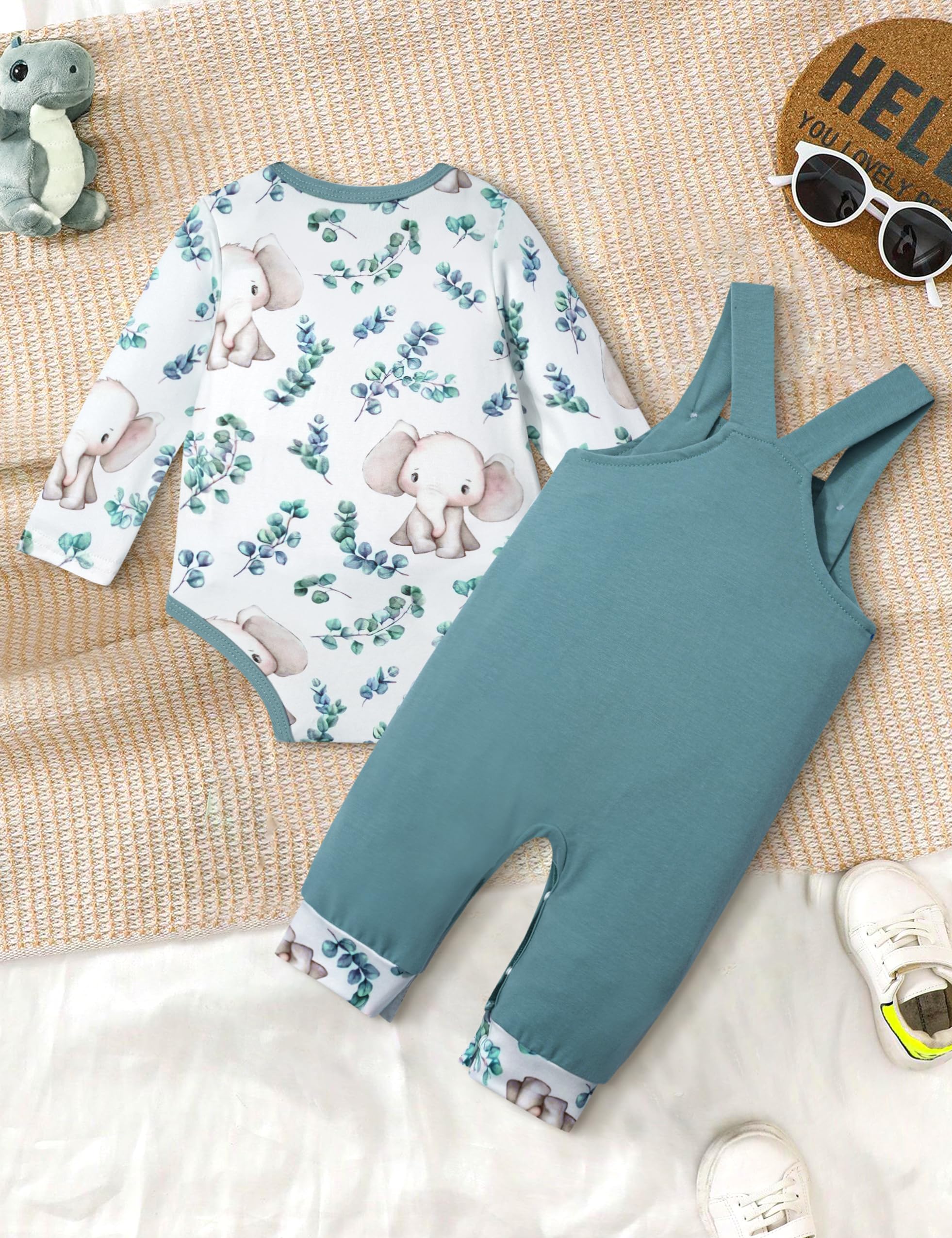 Adorable Baby Boy Clothes - Long Sleeve Animal Print Romper & Plaid Overalls Jumpsuit | Cute Outfits for Newborns & Infants | Perfect for Playdates, Photo Shoots & Everyday Wear