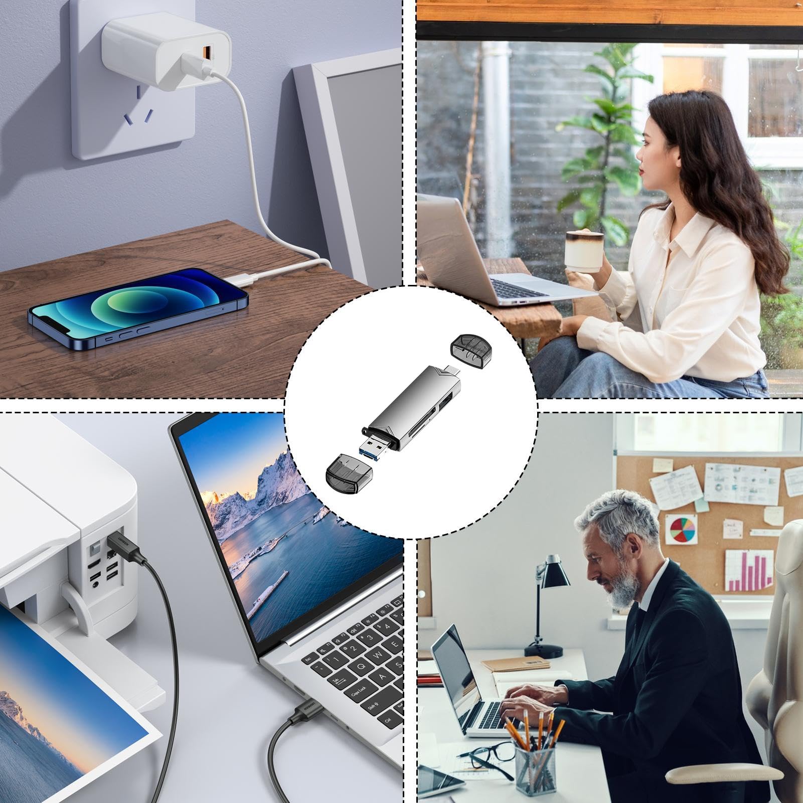 Multi-Port USB C Card Reader - High-Speed SD/TF Flash Memory Card Adapter for MacBook, iPad, Smartphones & Laptops | Perfect for Photo Transfer, Data Backup & Mobile Office Work
