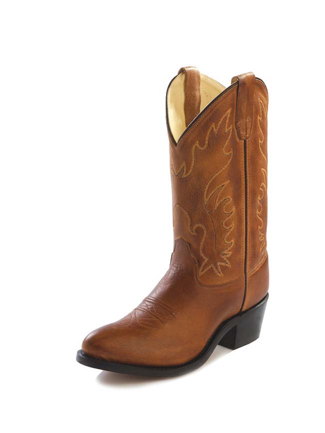 Old West 8129 CCY8129G Kids Western Boots Tan Distressed - Authentic Cowboy Boots for Boys & Girls - Perfect for Rodeo, Halloween Costumes & Western Themed Parties