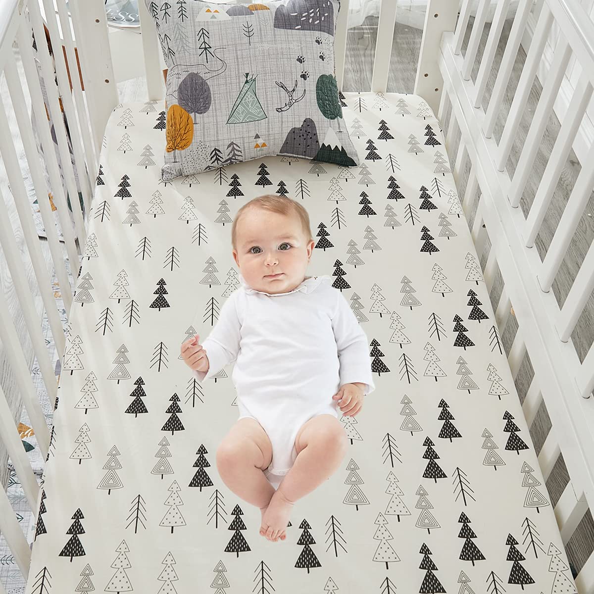 Brandream 100% Cotton Crib Sheets for Boys - Soft Woodland Forest Tree Arrow Design Baby Nursery Bedding Set (Black, White, Grey) | Perfect for Newborn, Infant & Toddler Cribs, Bassinets & Playards