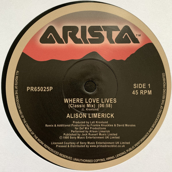 Alison Limerick - Where Love Lives (Arista PR65025P) - Vinyl Record for DJs & Music Collectors - Perfect for Dance Clubs & Home Listening