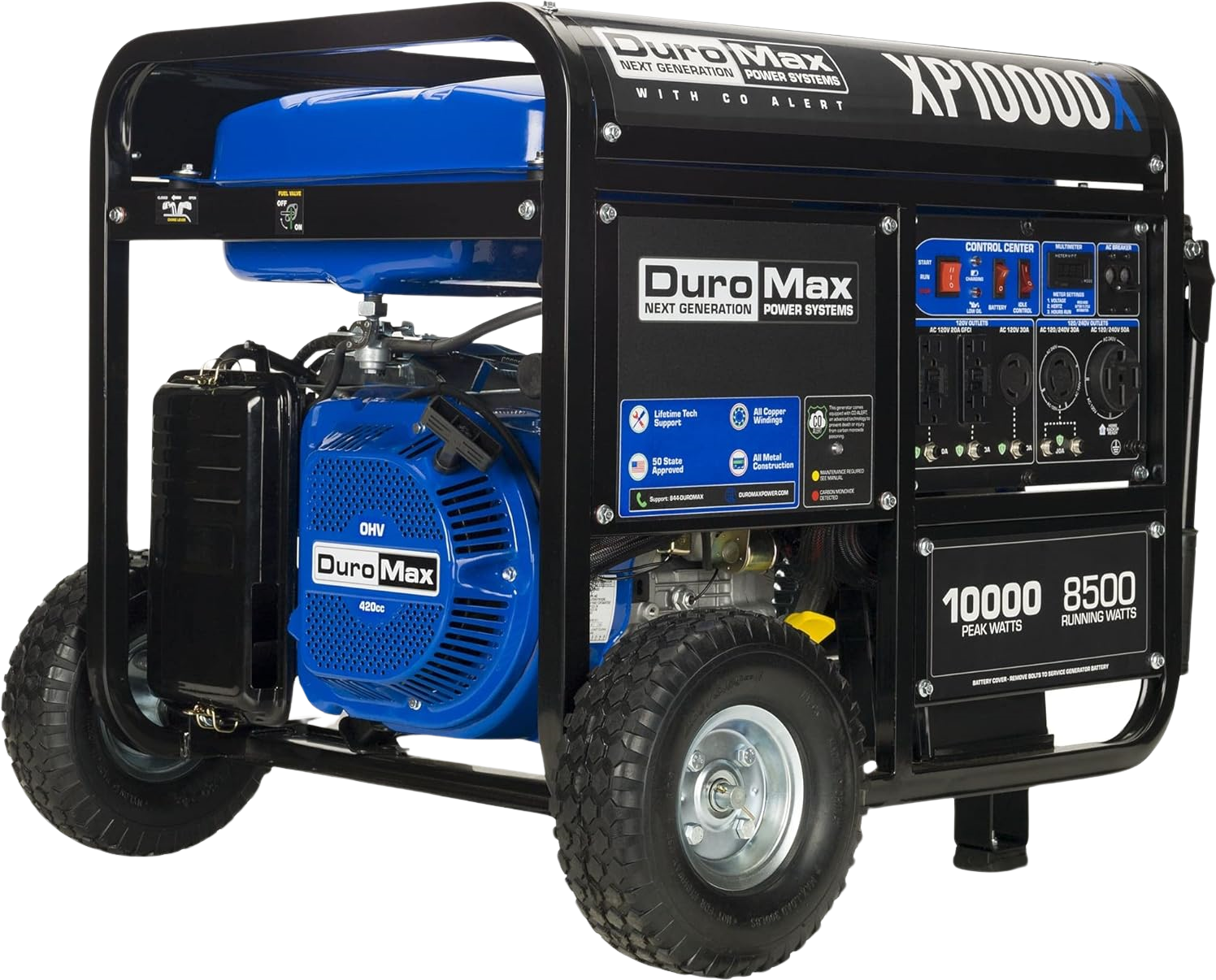 DuroMax XP10000DX 8500W/10000W Dual Fuel Portable Generator - Gas & Propane Powered with Electric Start & CO Alert - Perfect for Home Backup Power, Camping & Emergency Use