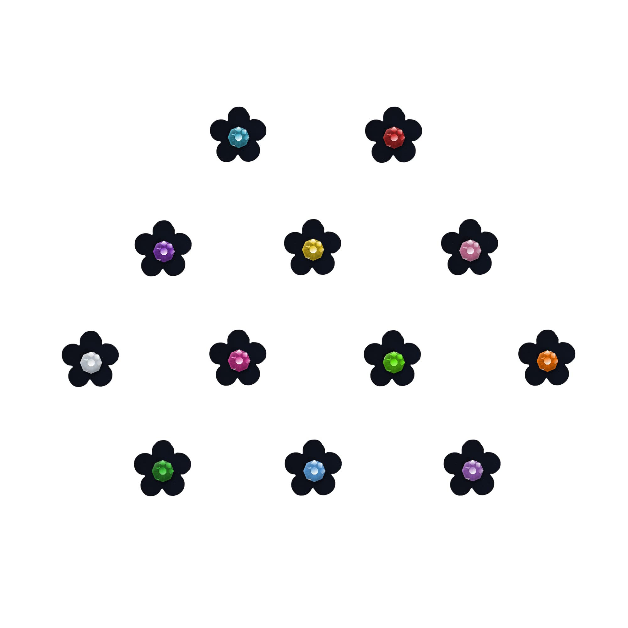 Comet Busters Cute Black Floral Baby Bindis with Colorful Stones - 6mm Kids Face Decoration Stickers (BB060) for Parties, Festivals & Costume Makeup