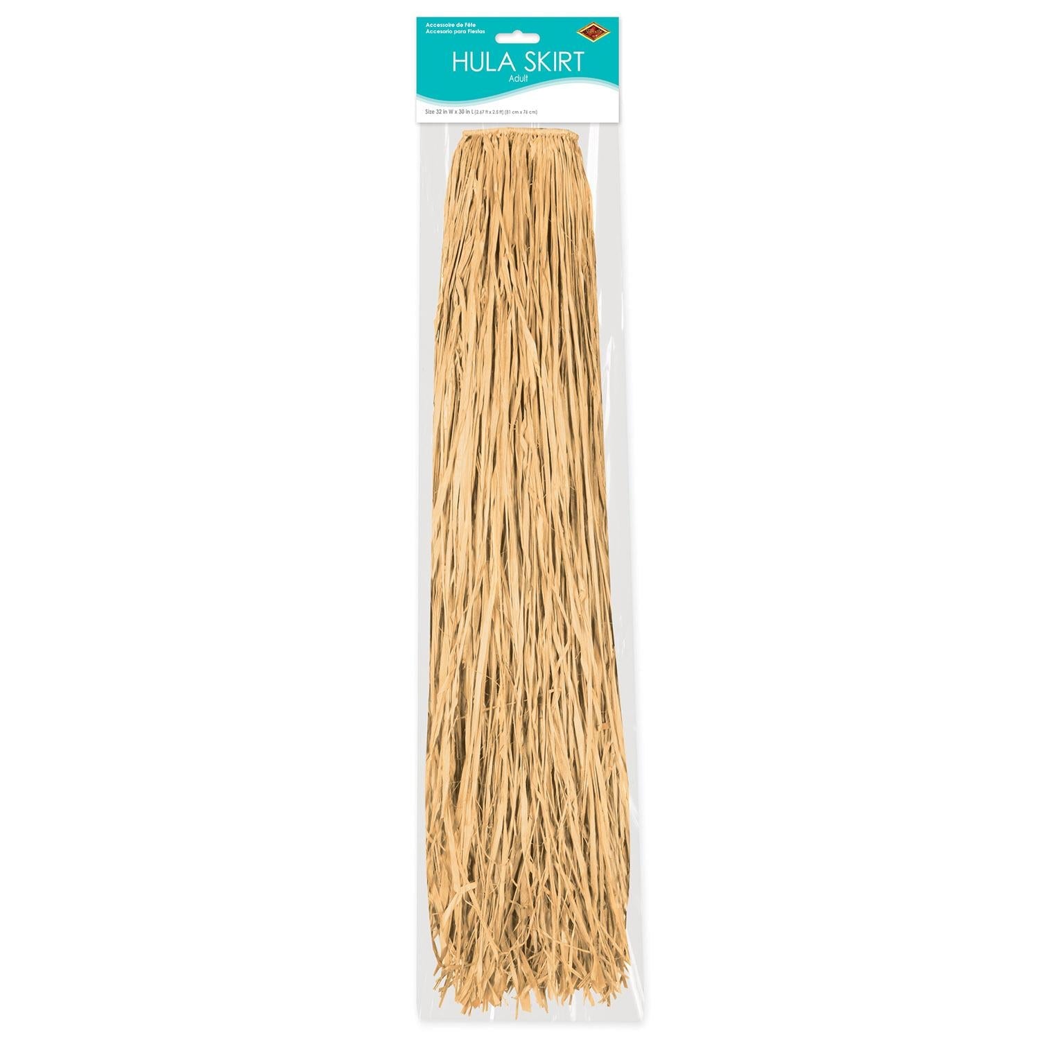 12 Pack Beistle Luau Party Adult Raffia Hula Skirt - Natural Color (32W x 30L) - Perfect for Hawaiian Themed Parties, Costumes, and Tropical Events
