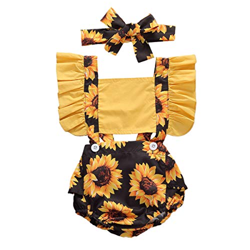 Adorable Baby Girl Romper Outfit - Ruffle Sleeveless Jumpsuit with Matching Headband | Soft Cotton Toddler Clothes Set for Summer Playdates, Photoshoots & Special Occasions