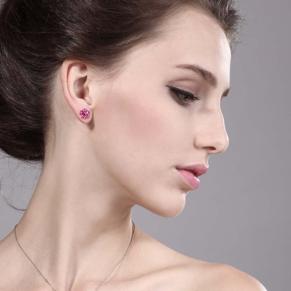 2.00 Ct Round Pink Mystic Topaz 14K White Gold Stud Earrings Set for Women & Men | Gem Stone King | Elegant Jewelry Gift for Anniversary, Birthday & Special Occasions