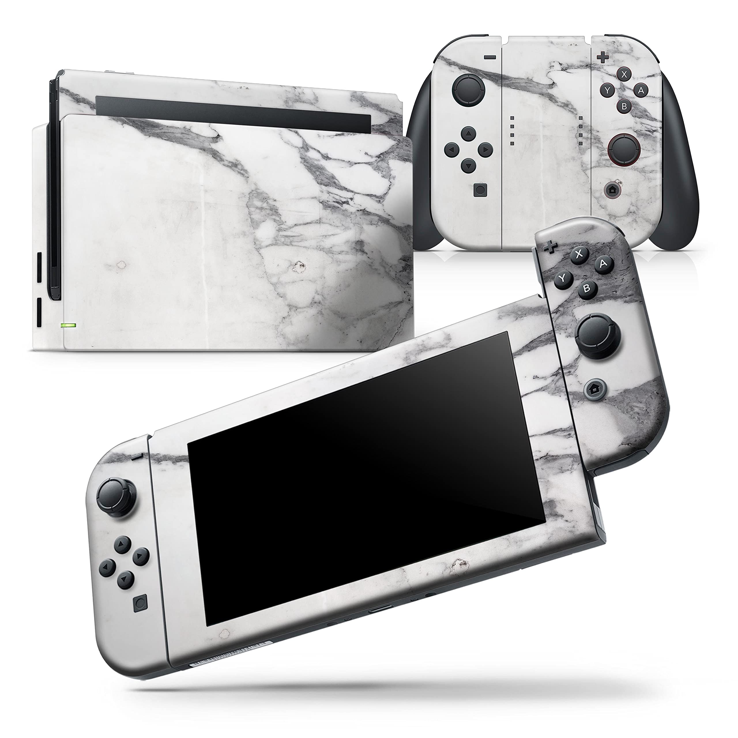 Nintendo Switch Lite Skin Decal - White & Grey Marble Vinyl Wrap Cover | Scratch-Resistant, Removable Protective Case | Perfect for Gaming, Travel & Personalization