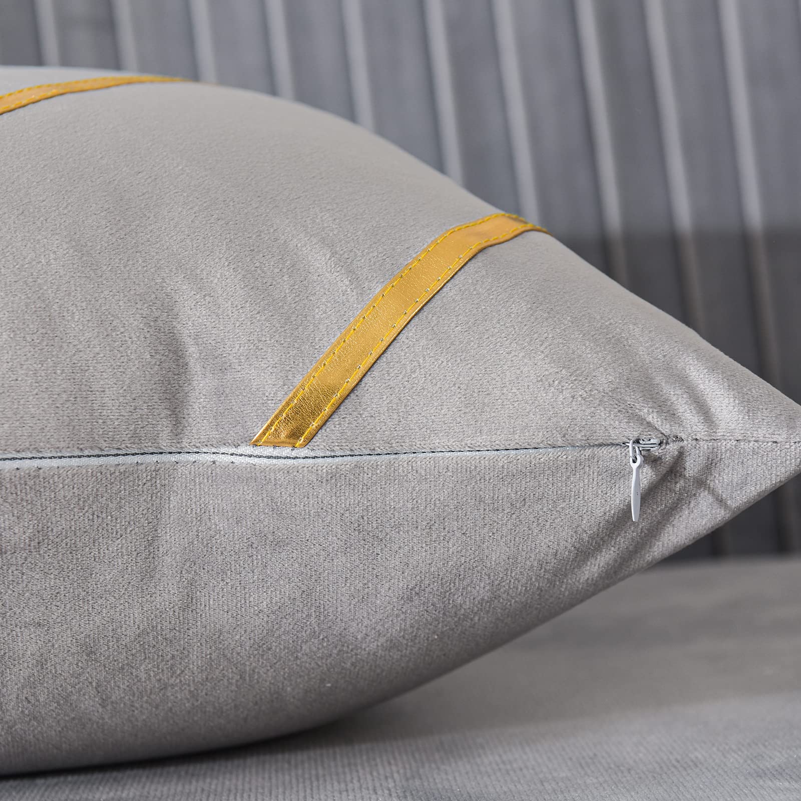 WACOMECO Velvet Decorative Throw Pillow Covers 18x18 Inch - Soft Gold Cushion Cases for Sofa, Bedroom, Living Room & Car - Grey Luxury Home Decor for Cozy Comfort & Stylish Interior Design