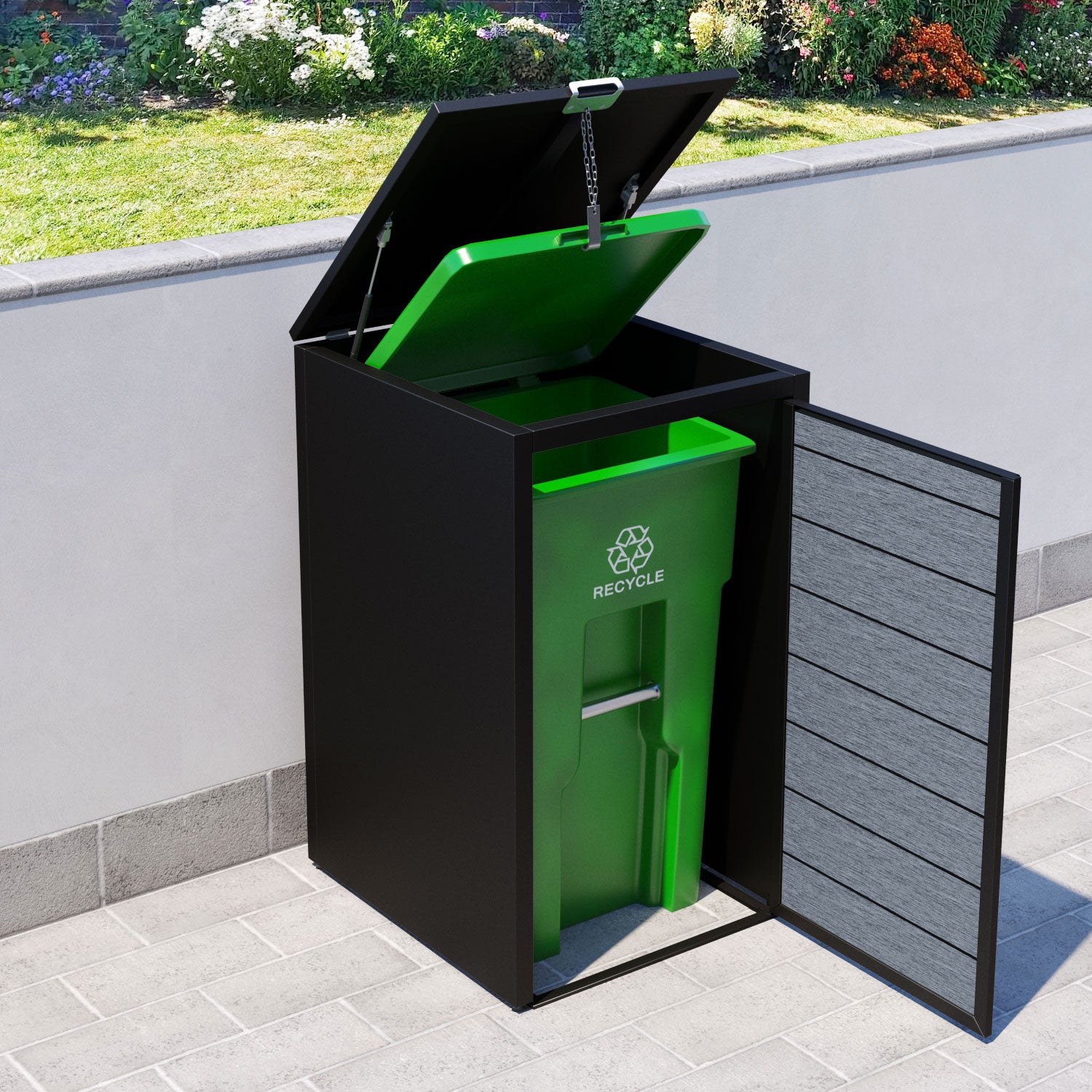 Black 1 Bin Storage Cabinet with Fusion Door Slat - Perfect for Garage, Kitchen, and Office Organization