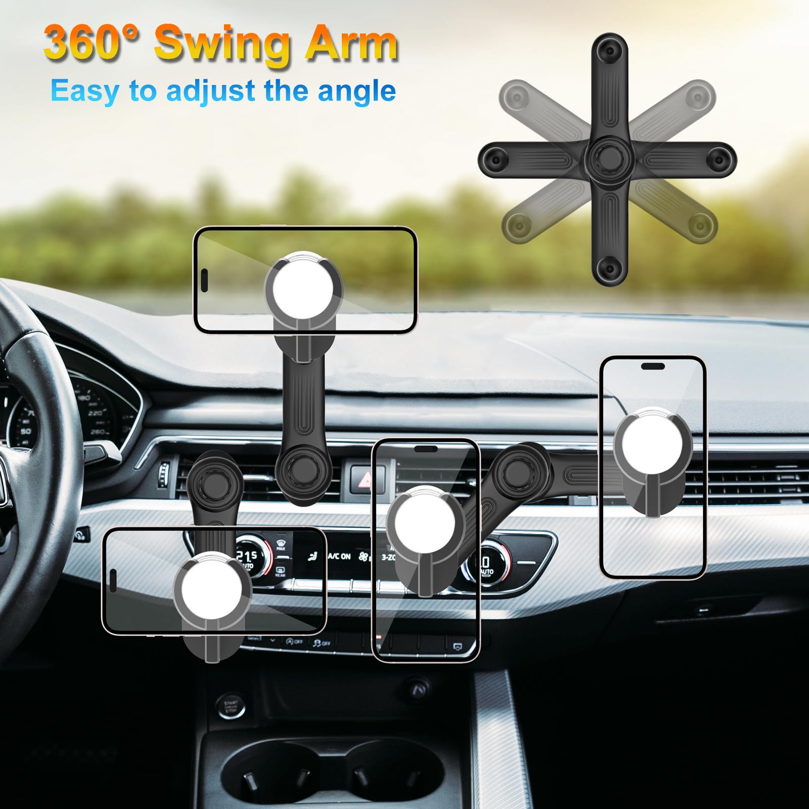 360° Adjustable Car Phone Holder for Air Vent & Socket Mount - Universal Phone Mount Compatible with iPhone, Samsung & All Smartphones - Perfect for Hands-Free Navigation, Music Control & Safe Driving