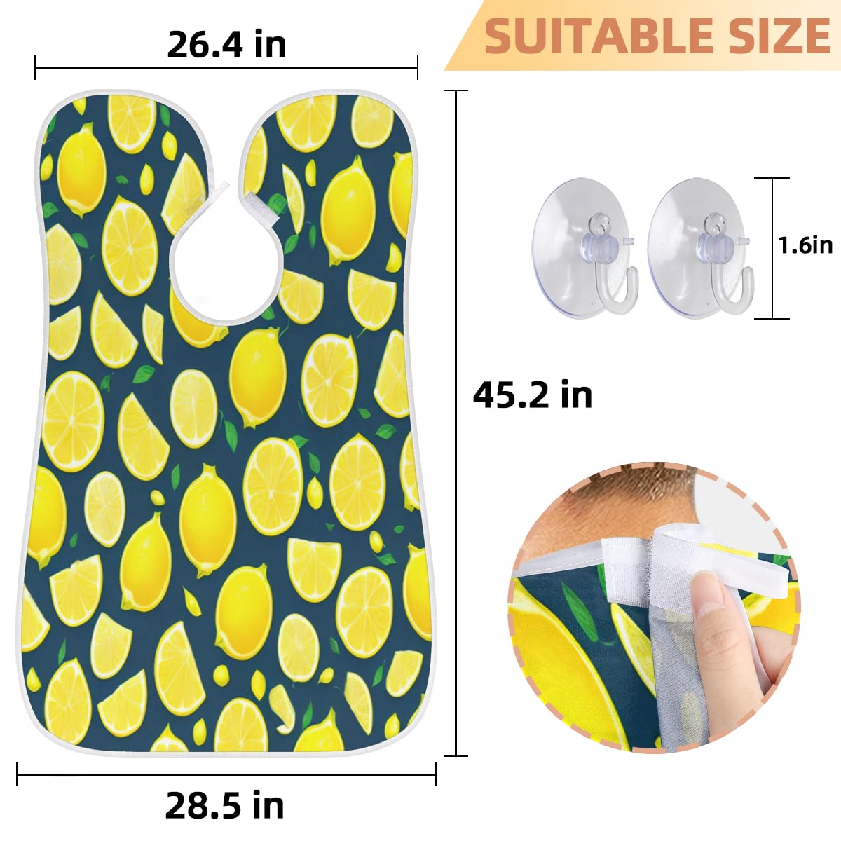 Lemon Fruit Print Beard Shaving Bib for Men - Waterproof Hair Dye Apron & Makeup Cape for Barbers, Stylists & DIY Haircuts - Sink Hair Catcher & Beard Trimming Accessory - Perfect for Home Grooming, Salon Use & Gift Giving
