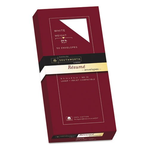 Premium 100% Cotton #10 Resume Envelopes - White, 24 lb Wove Paper, Pack of 50 - Professional Job Application & Business Correspondence Mailers for Resumes, Cover Letters & Important Documents
