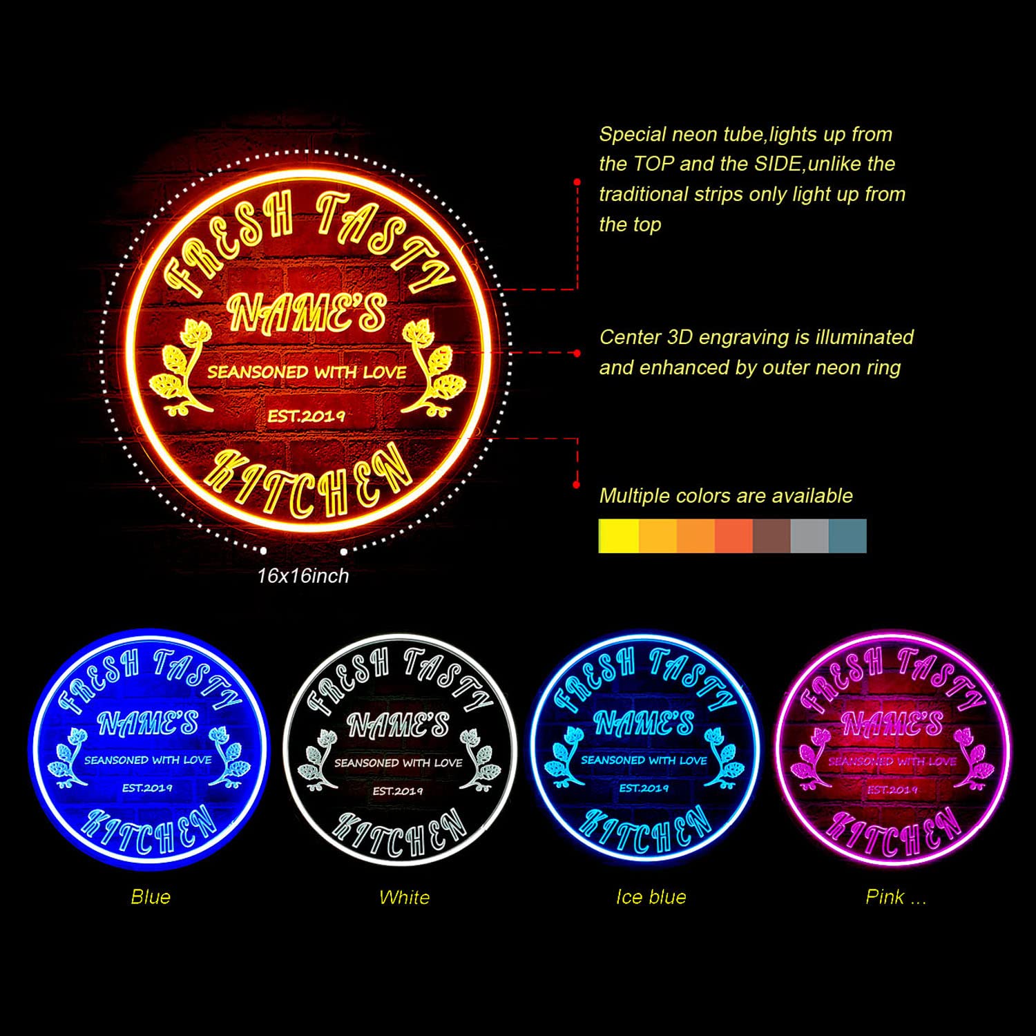 Custom Acrylic Kitchen Neon Light Sign - Personalized Name Wall Decor Art - 16