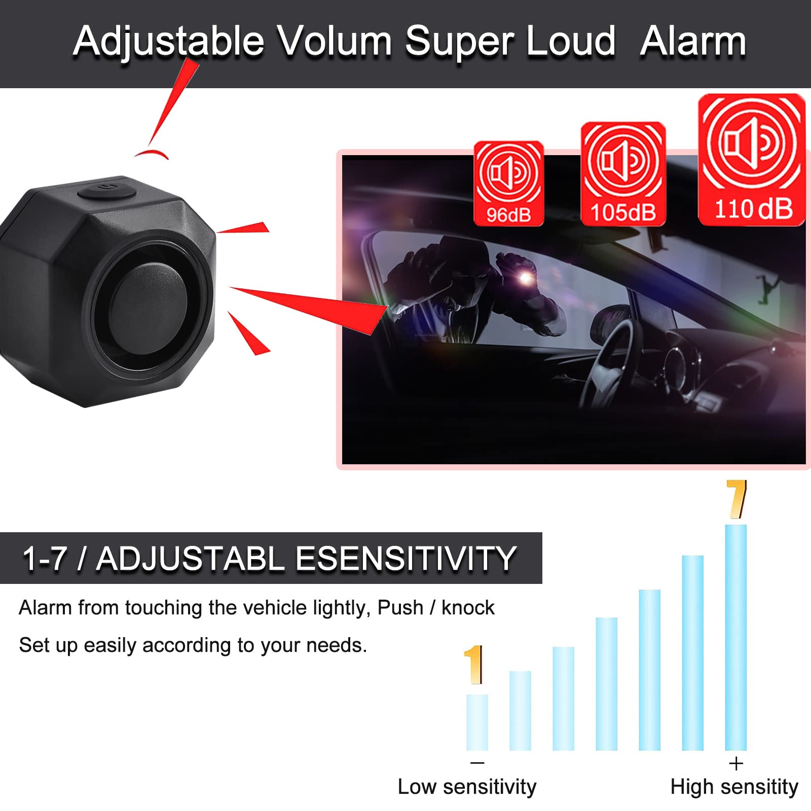 110dB Wireless Bike Alarm with Vibration & Motion Sensor - USB Rechargeable, Anti-Theft Waterproof Bicycle & Motorcycle Security Alarm with Remote Control (10 Pack) - Perfect for Outdoor Cycling, Commuting & Parking Protection