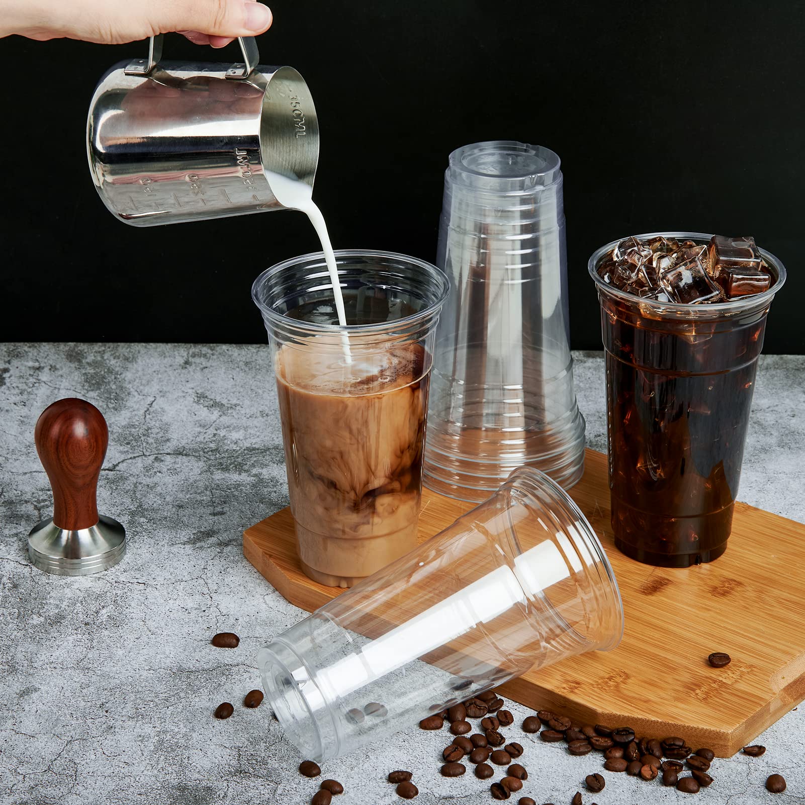 Lilymicky 60-Pack 24 oz Clear Plastic Cups with Dome Lids - Disposable Drinking Cups for Ice Coffee, Smoothies, Frappuccino, Bubble Tea - Perfect for Parties, Cafes, and Takeout Drinks
