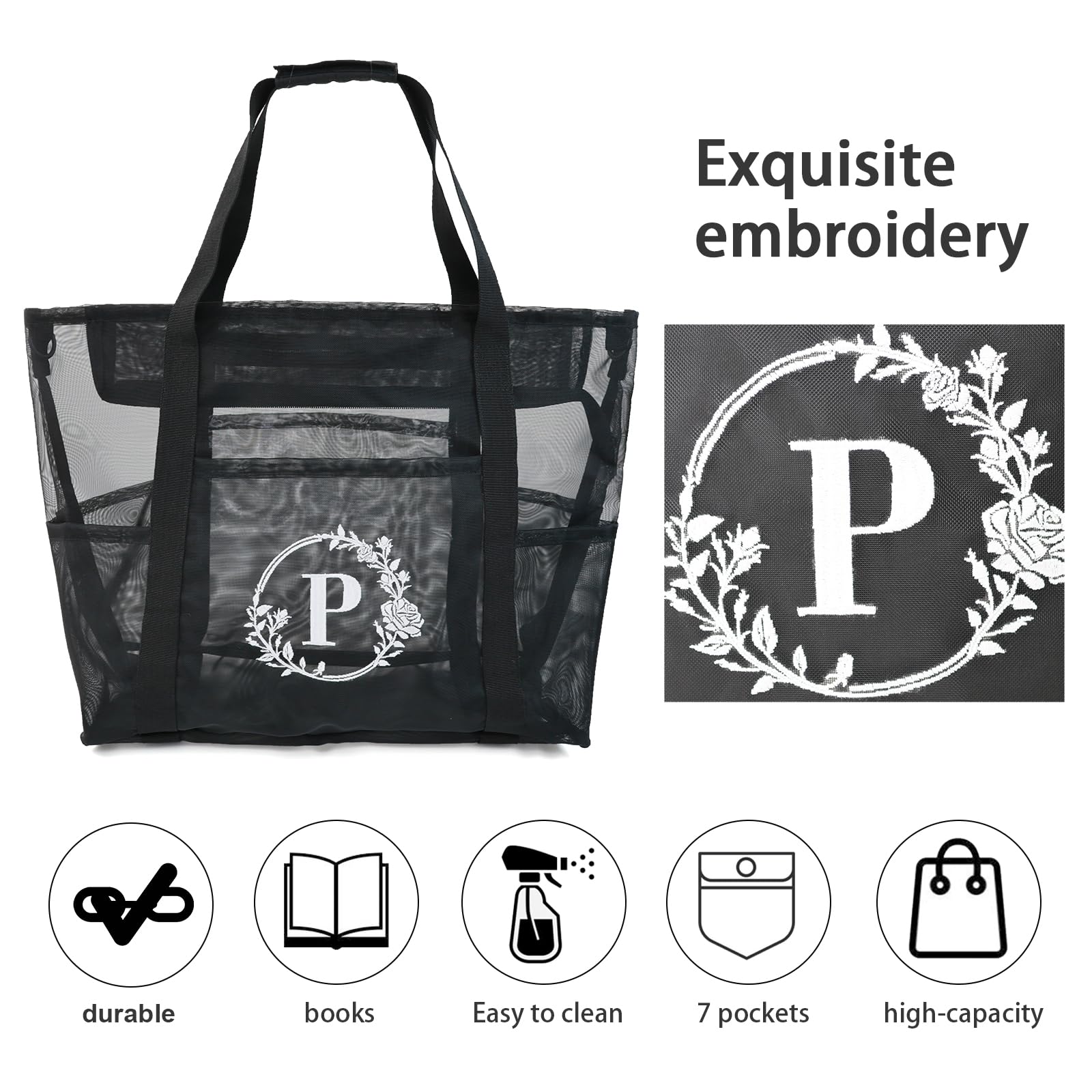 BeeGreen Personalized Mesh Beach Tote Bag for Women - Waterproof Sandproof Shoulder Bag with Zipper for Pool, Beach Vacation & Travel - Great Gift for Her - Perfect for Swimming, Sunbathing & Summer Outings