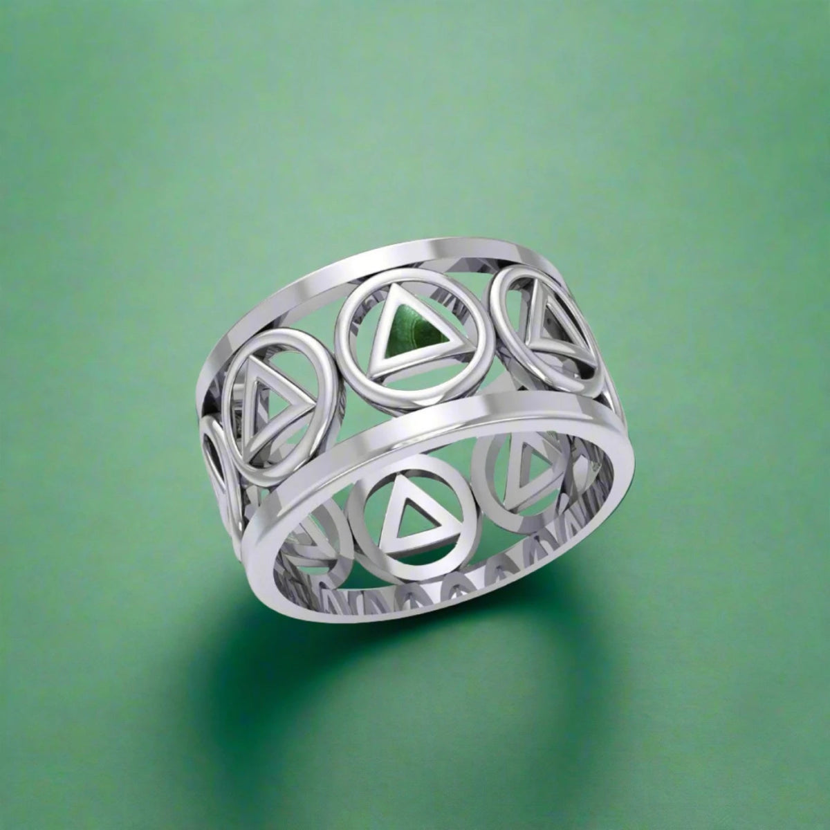 Recovery Silver Band Ring with Stone Inlay TRI2400 - Elegant Jewelry for Men & Women - Perfect for Healing, Meditation & Spiritual Gifts