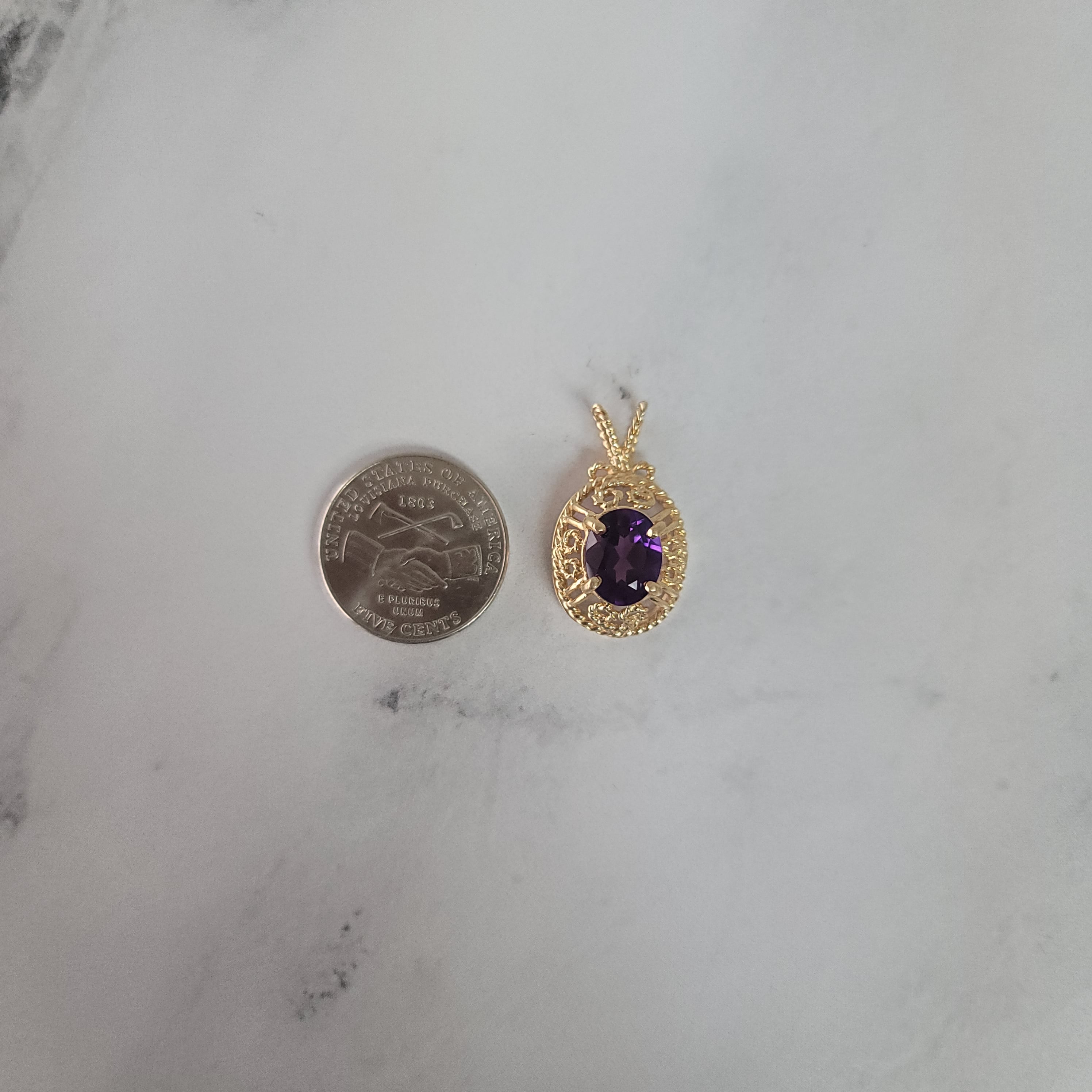 14K Yellow Gold Amethyst Vintage Bezel Necklace – Elegant Jewelry for Women, Perfect for Weddings, Parties & Special Occasions
