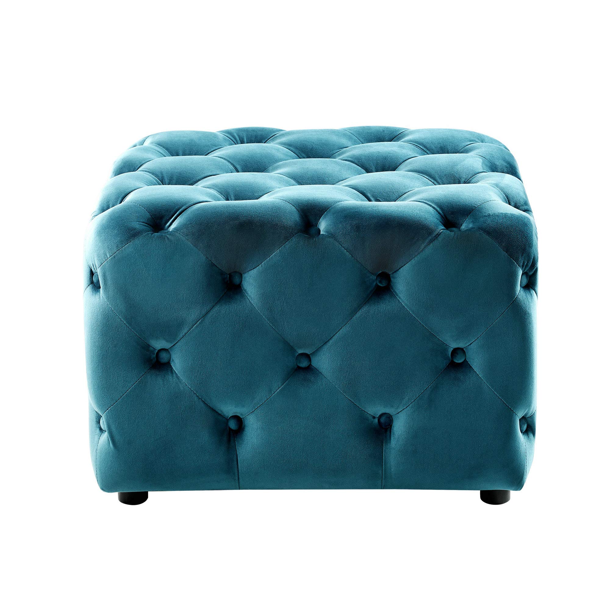 Blue Velvet Tufted Ottoman Footrest - Living Room Stool & Coffee Table for Home Decor