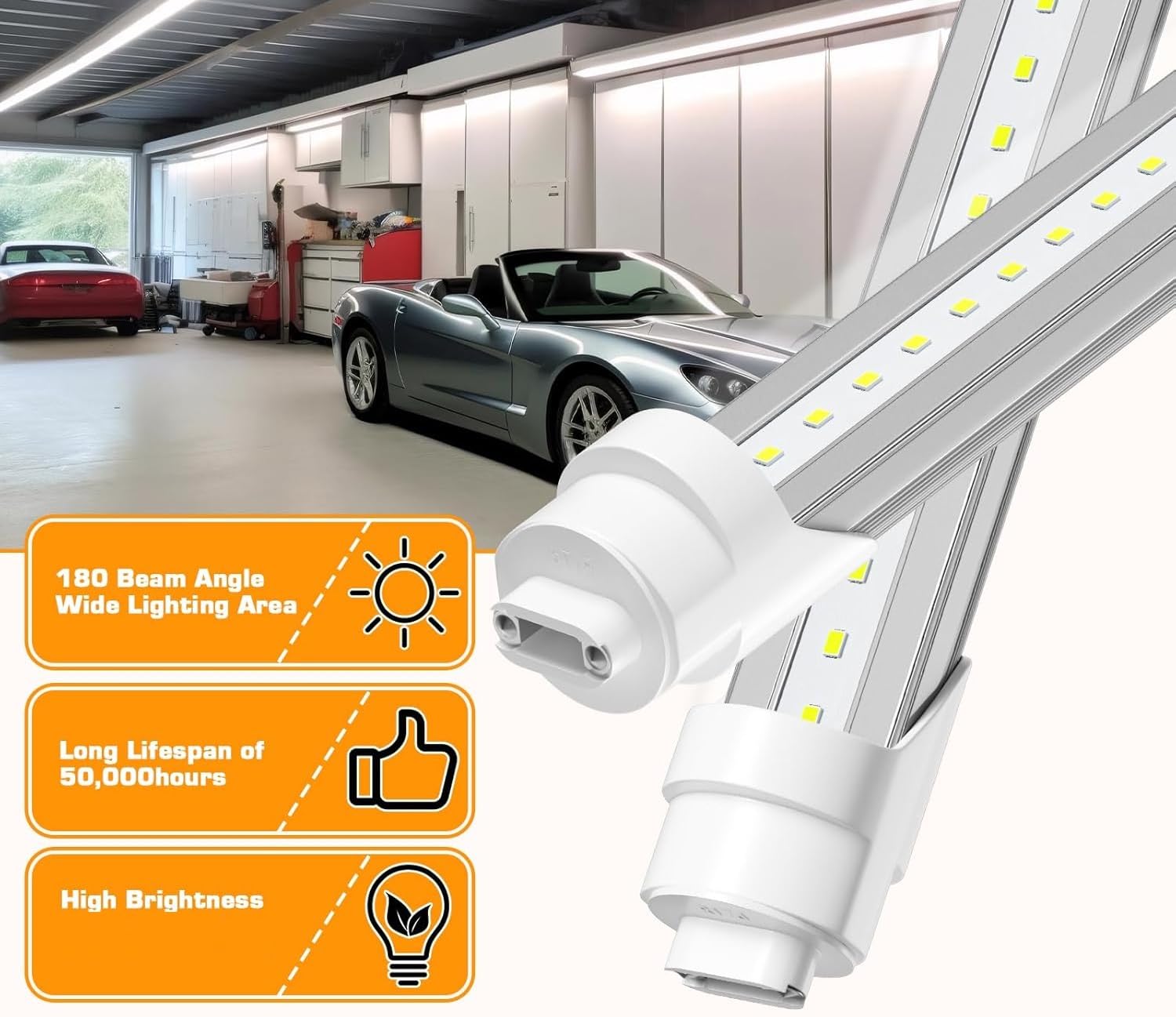 10-Pack R17D/HO/CW 8ft 60W 6500K F96T12/T8 LED Tube Lights - Fluorescent Replacement with Clear Lens for Warehouse, Garage & Office Lighting