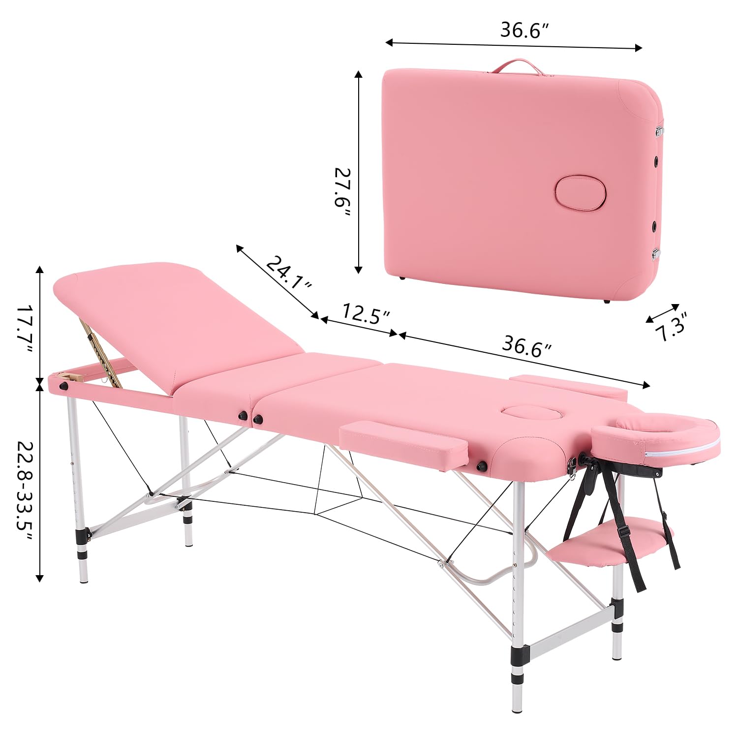 YOUNIKE Professional Portable Massage Table - Lightweight Aluminum Folding Lash Bed for Eyelash Extensions, Adjustable Height Facial Spa Table for Beauty Salon, Tattoo & Home Use (Pink) | Perfect for Professional Lash Artists, Spa Therapists & Home Relaxation