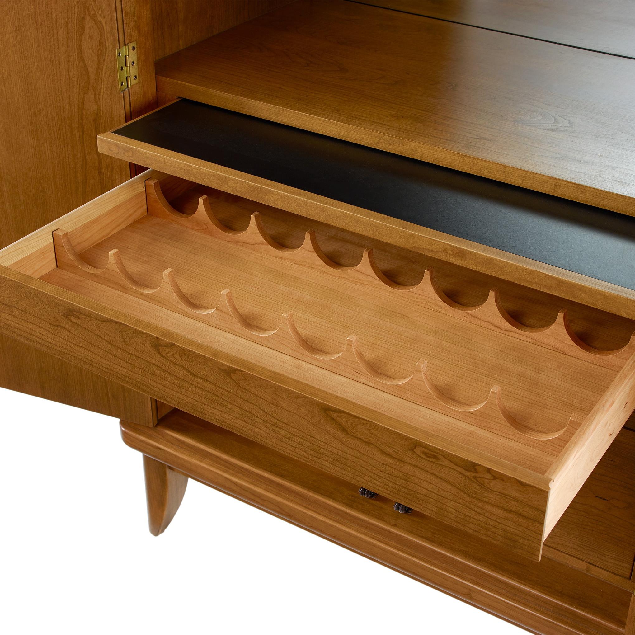 Martine Arched Bar Cabinet - Modern Wooden Liquor Storage with Glass Doors & LED Lighting - Perfect for Home Bar, Dining Room, or Living Room Decor