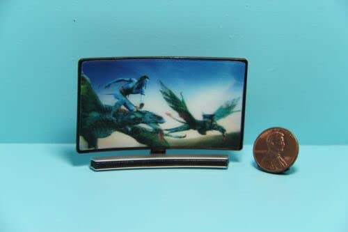 Miniature Large Curve Screen TV for Dollhouse - 3D Picture, Vintage Dollhouse Furniture & Accessories - Perfect for Dollhouse Decor, Miniature Displays, and Collectible Doll Scenes