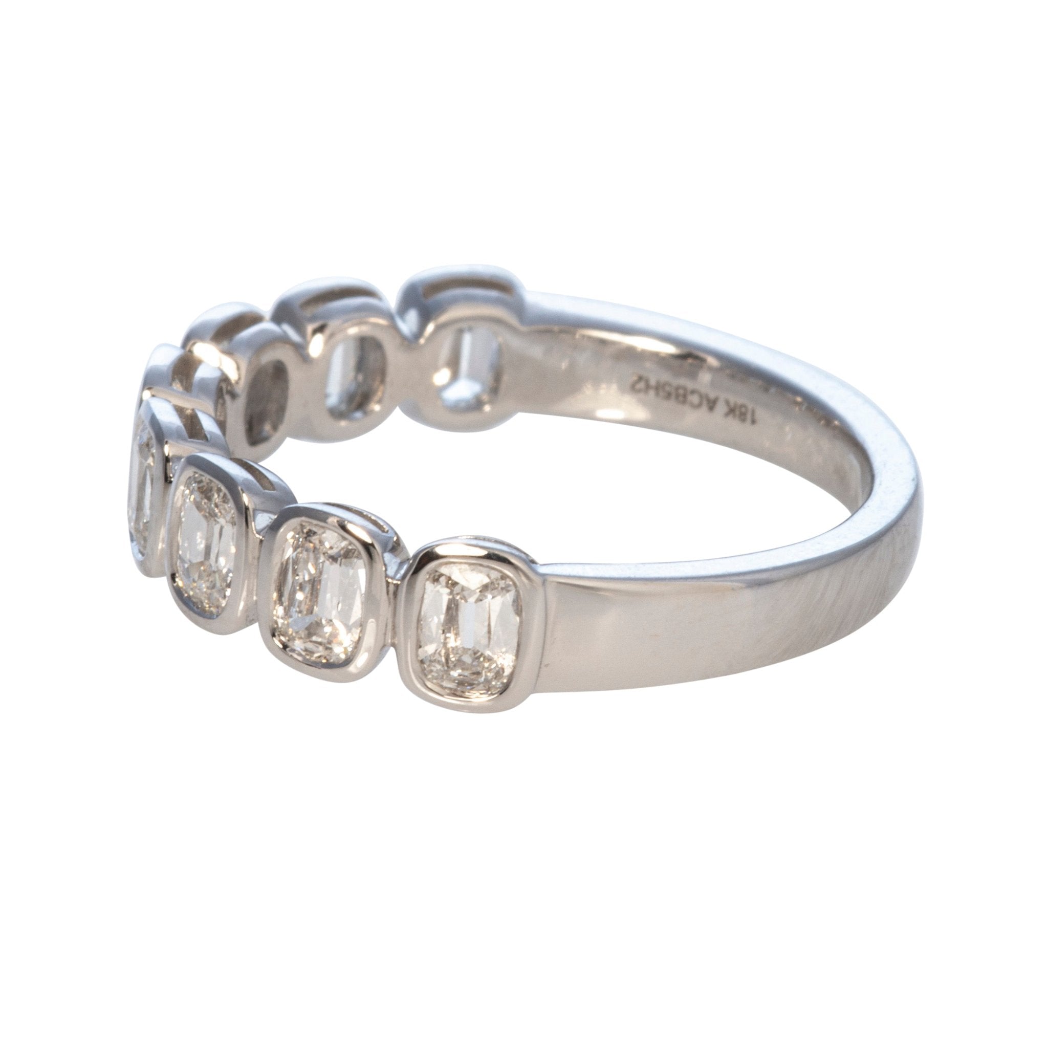 0.85ctw Cushion Cut Diamond Bezel Set 18K White Gold Half Eternity Band Ring for Anniversary & Wedding Gifts