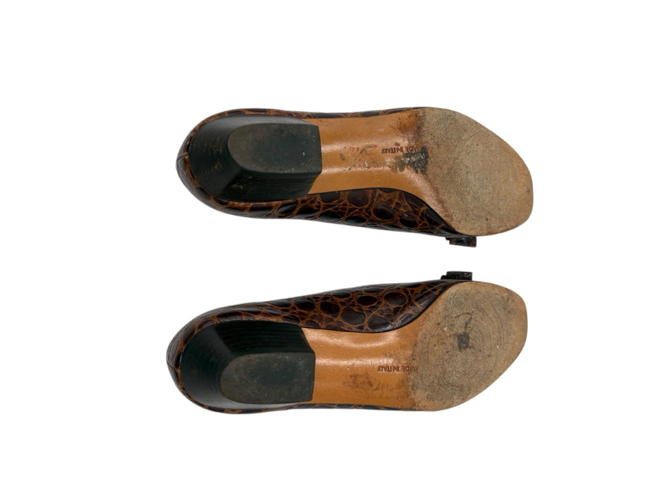 Salvatore Ferragamo Vara Crocodile Embossed 30MM Leather Pumps for Women - Size 6.5 | Elegant Dress Shoes for Office, Wedding & Special Occasions