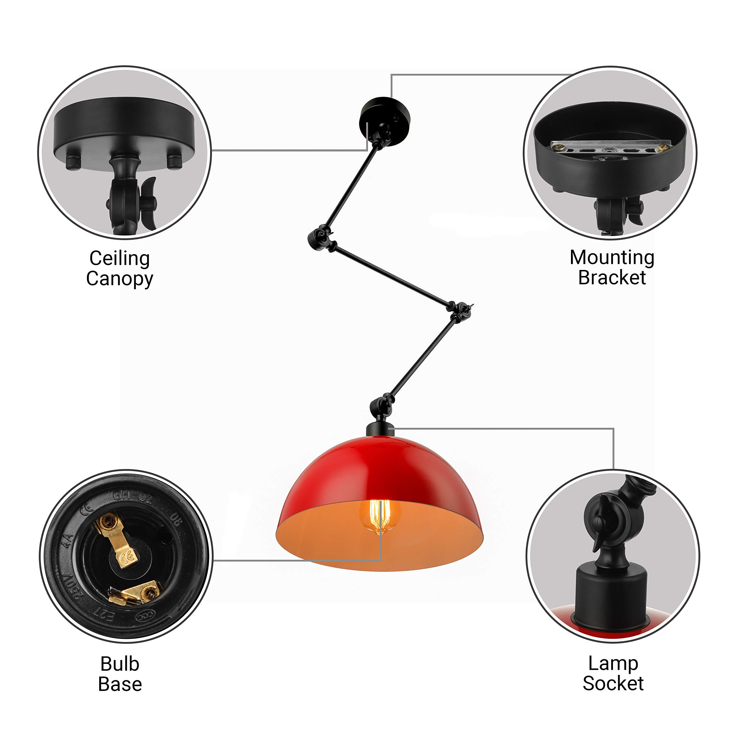 Nordic Modern Pendant Lights - Adjustable Bowl Lampshade Ceiling Fixture for Living Room, Kitchen, Office & Bar | Contemporary Hanging Lamp in Red - Perfect for Dining Areas, Bedroom Accent Lighting & Loft Spaces