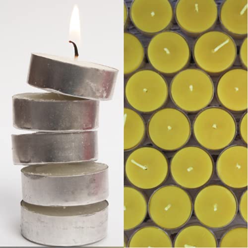 100% Pure Natural Beeswax Tealight Candles - Handmade in USA, Bulk Pack of 100 Unscented Tealights for Wedding Centerpieces, Party Decor, Romantic Dinners & Home Aromatherapy (Refill Candles Without Cups)