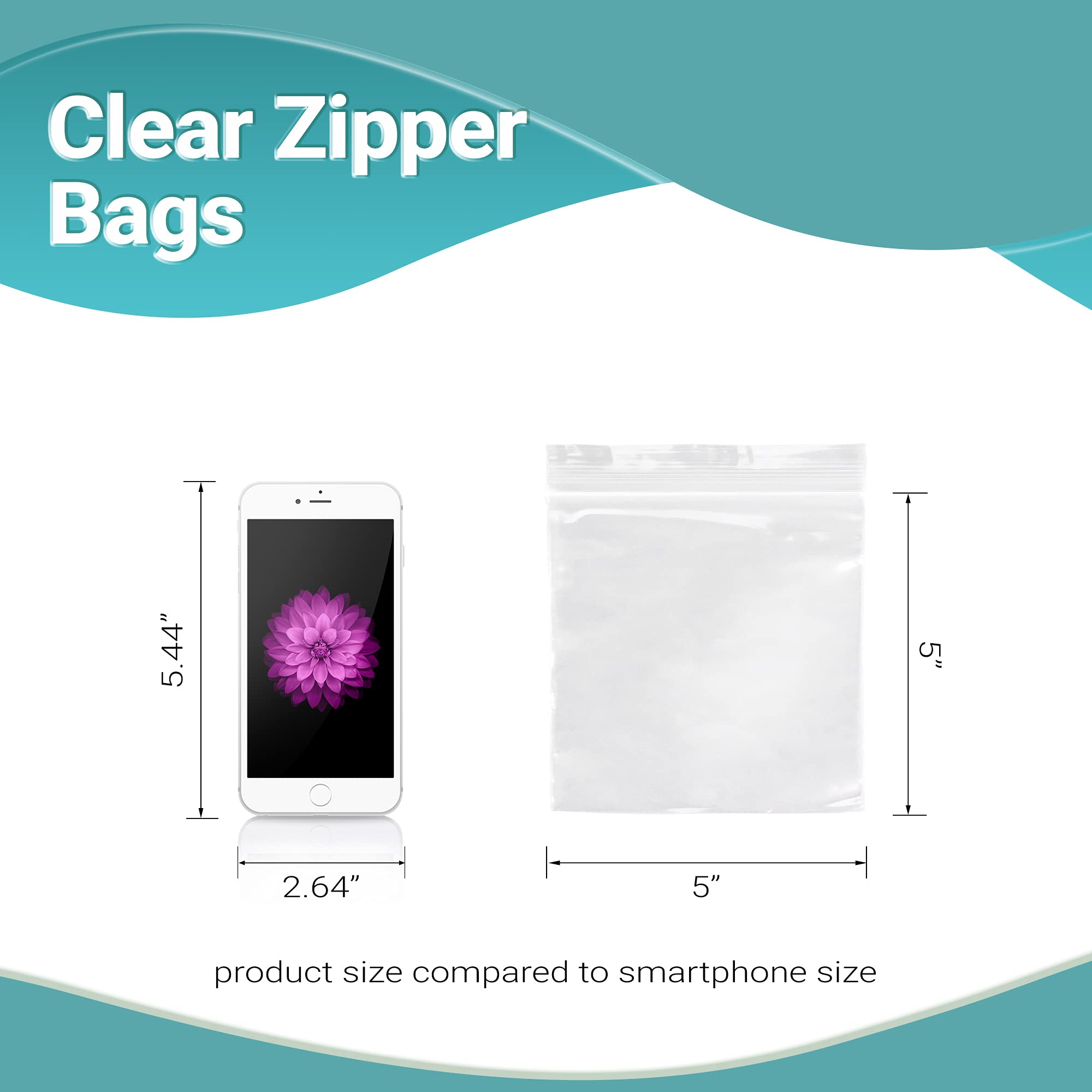 1000 Pack 5x5 Inches APQ Clear Reclosable Zipper Bags - 2 Mil Thick Waterproof Plastic Storage Bags for Jewelry, Crafts & Industrial Use | Durable Zipper Closure for Organizing Small Items