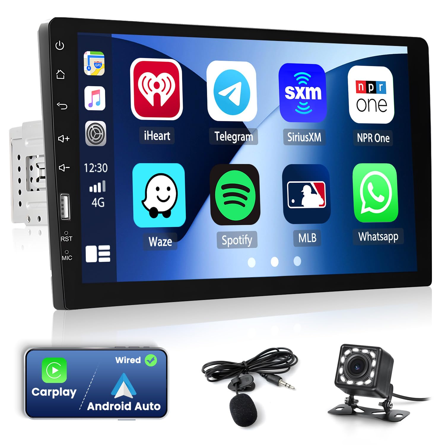 Hikity 9 Inch HD Touch Screen Single Din Car Stereo with Apple CarPlay & Android Auto - Bluetooth, Mirror Link, FM Radio, EQ, SWC, Reversing Camera & Microphone - Perfect for Road Trips & Daily Commuting