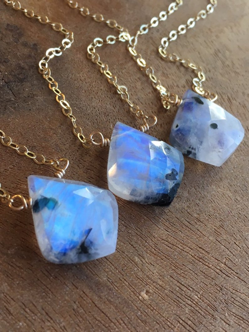 Rainbow Moonstone Crystal Pendant Necklace - Sterling Silver or 14K Gold Filled - Spiritual Healing Jewelry for Meditation, Yoga & Energy Balancing