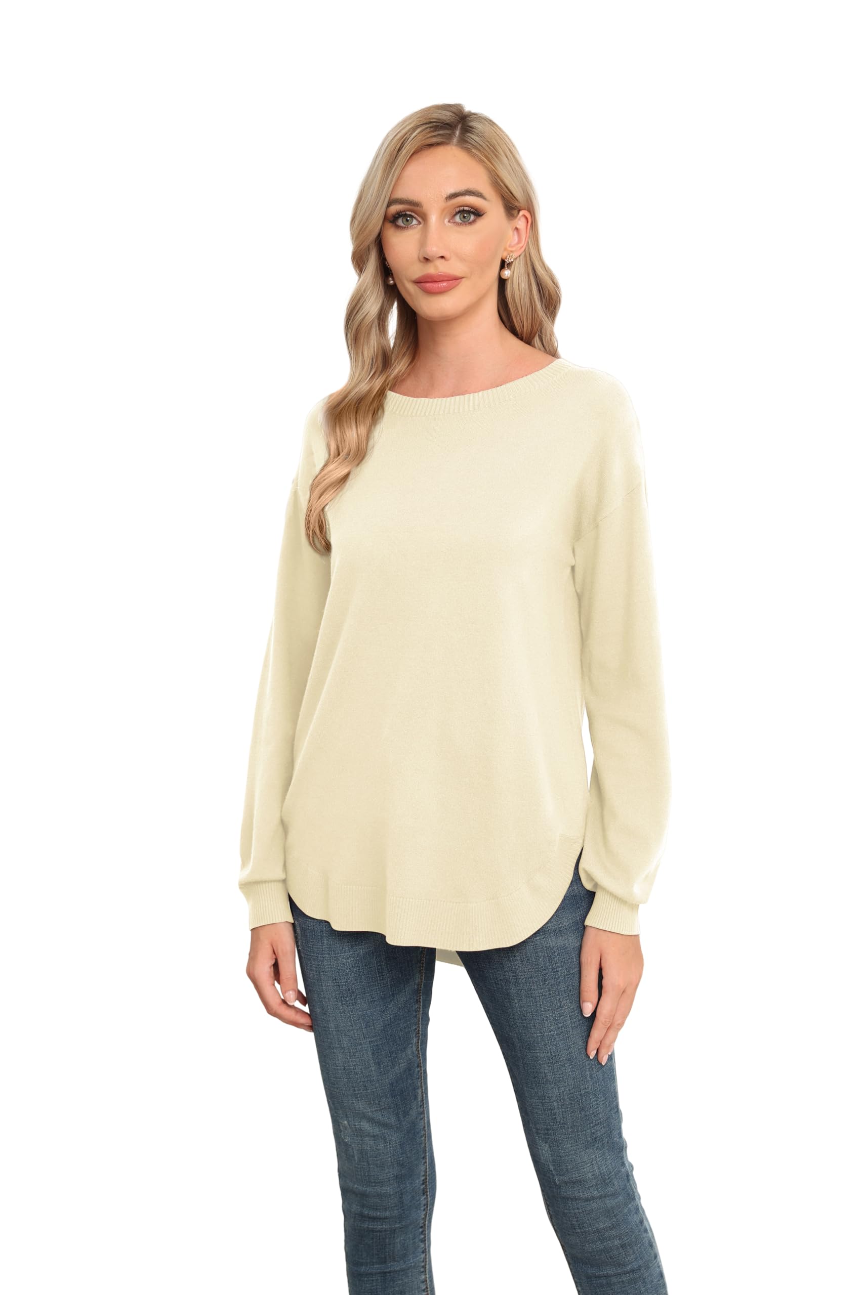 GRECERELLE Women's Lightweight Knit Pullover - Soft Crew Neck Sweater for Casual Wear