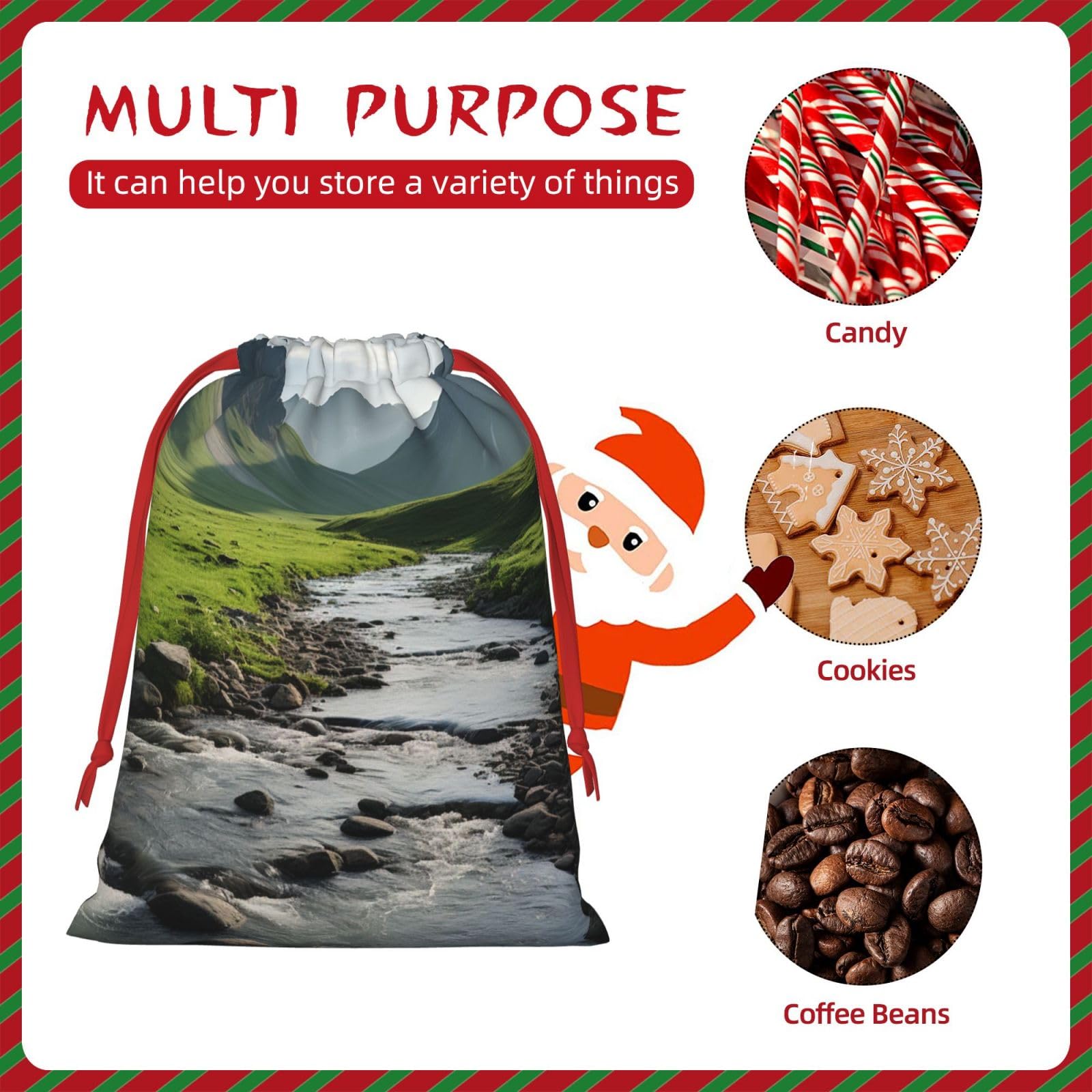 Eco-Friendly Reusable Drawstring Gift Bags with Mountain Valley Rainbow Print - Perfect for Christmas, Birthday, Holidays & Special Occasions - Great for Party Favors, Wedding Gifts & Corporate Events