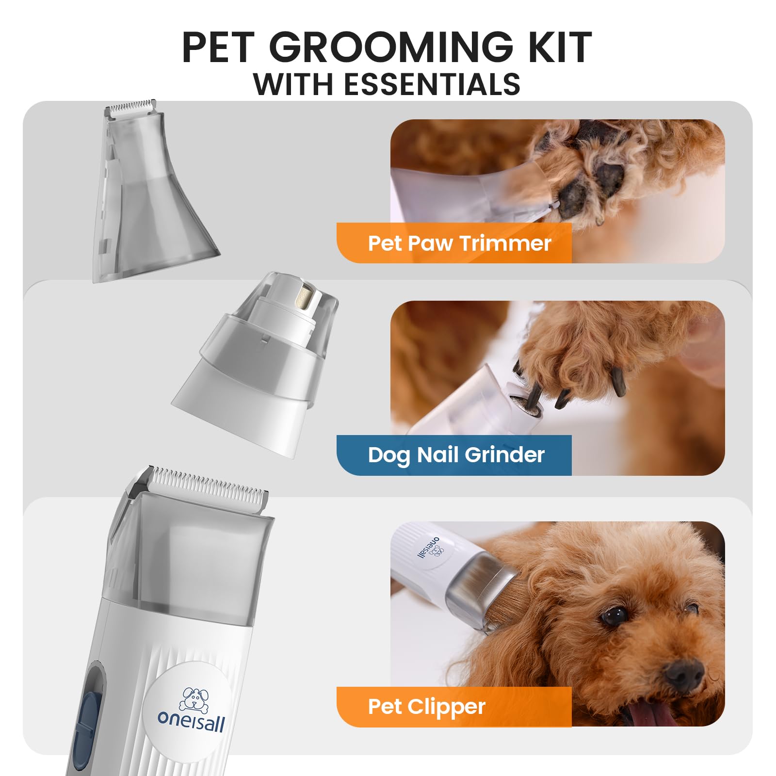 Oneisall Dog Grooming Kit with Vacuum - 12000Pa Powerful Suction Pet Hair Clippers, 99% Hair Removal with 7 Professional Tools for Shedding Control | Perfect for Home Pet Grooming & Shedding Season Care