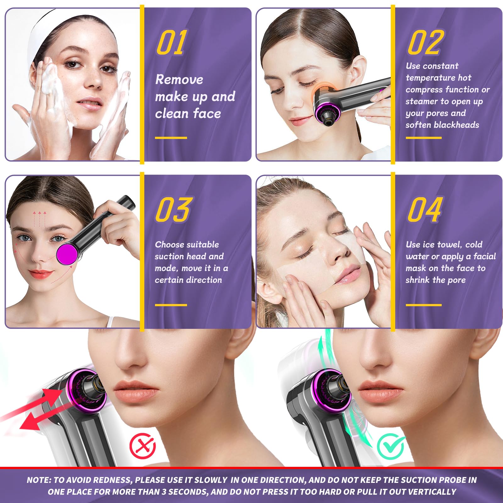 Blackhead Remover Vacuum - 2-in-1 Electric Facial Pore Cleaner with Heating Mode, 5 Attachments & 3 Suction Levels | Professional Comedone Extractor Kit for Deep Cleansing (Grey) | Perfect for At-Home Spa Days & Acne-Prone Skin Care